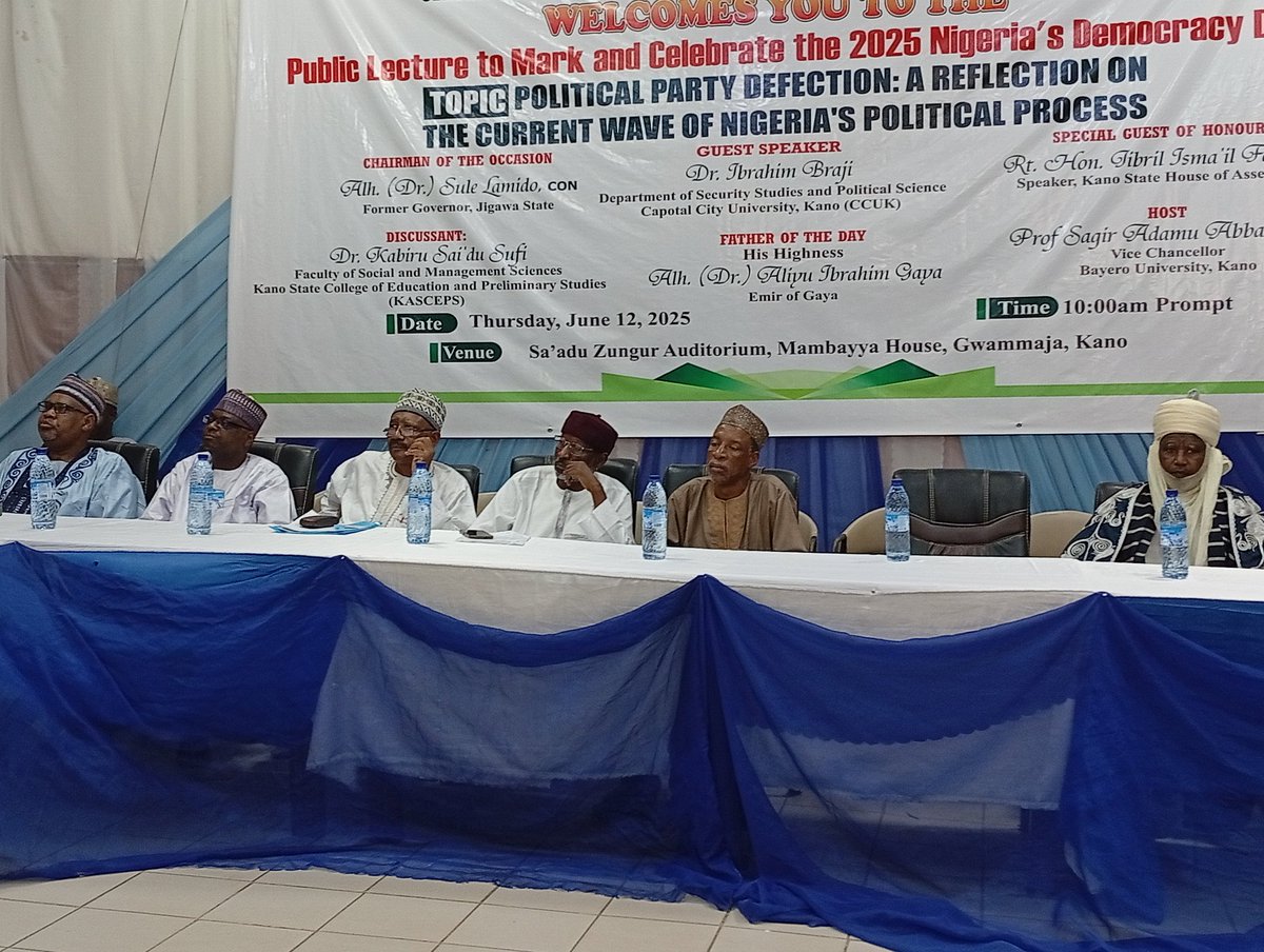 Happening Now!
#DemocracyDay2025
Mambayya House/SEDSAC  Public Lecture "Political Party Defection: A Reflection on the Current Wave of Nigeria's Political Process" at Mambayya House <a href="/BUK_Nigeria/">Bayero University Kano</a>  <a href="/HannatuKabir/">Hannatu Kabir</a> <a href="/BabaBalaKatsina/">Baba-Bala Katsina</a> <a href="/SamailaYandaki/">Samaila Suleiman</a> <a href="/KanoChronicle/">Kano Chronicle</a>