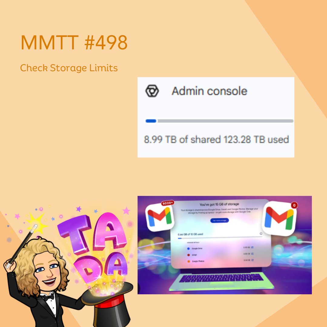MrsMagyar's tweet image. Review your email, cloud storage, and LMS Google Classroom to make sure you&apos;re not near any storage limits.  Clean out old materials to make space for next year.  #MagyarsMagicalTechTips #498 #TeacherLife #DigitalLife