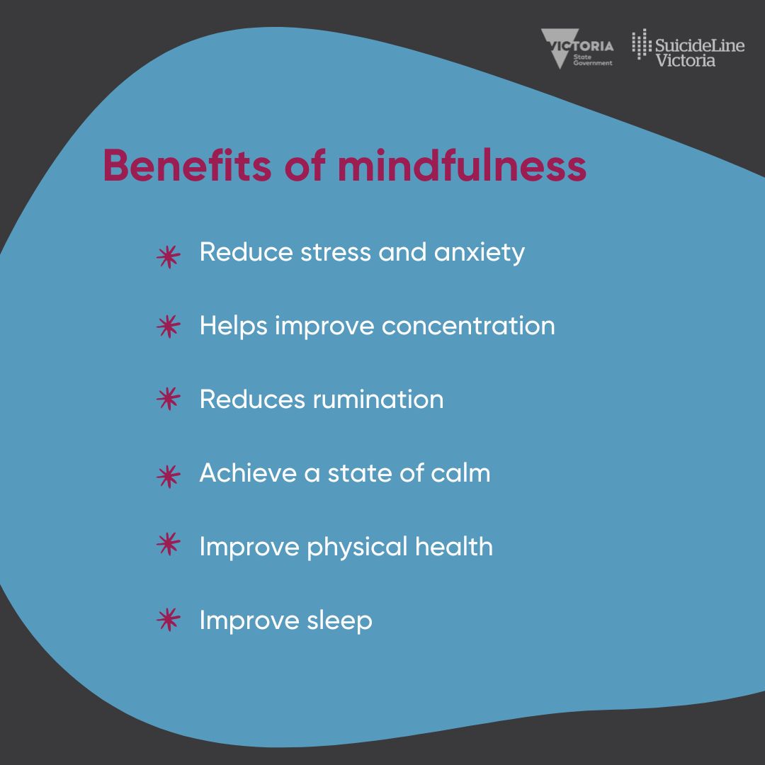 Taking a few minutes each day to practise mindfulness can do more than just help you feel calm, it supports your mental and physical health too.

Visit our guide to learn more about mindfulness: suicideline.org.au/mental-health/…