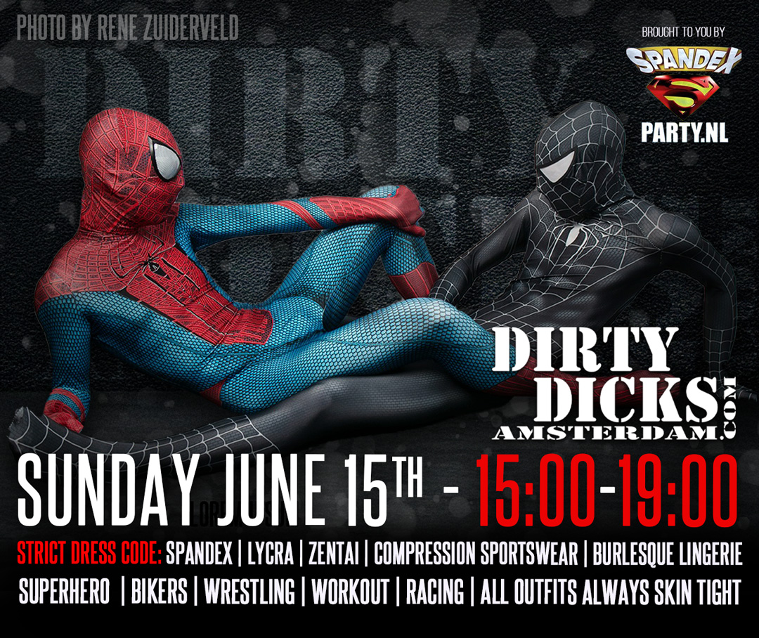 Sunday June 15th - Love the feeling of Spandex and Lycra? we have the one and only Spandex Party in the Netherlands. Biker, Racer, Workout, Super Hero, Wrestling or whatever Spandex or Lycra as long skintight at Dirty Dicks. We open from 15:00 #spandex #lycra #gayamsterdam