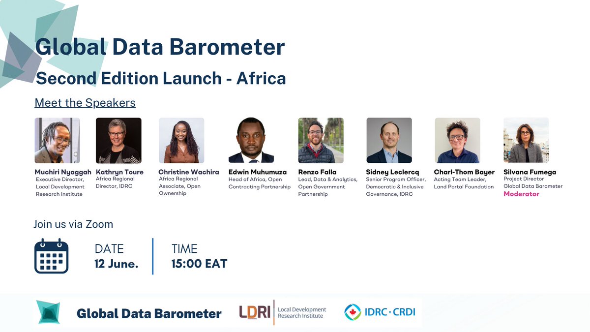 Global Data Barometer (@databarometer) on Twitter photo The Global Data Barometer – Africa Launch Event kicks off at 3pm EAT.
This event is co-hosted with <a href="/IDRC_ESARO/">IDRC in Eastern and Southern Africa</a> and <a href="/ldriafrica/">LDRI - Africa</a>. Join us as we unpack #TheGDB findings for 22 countries in Africa
🇦🇴🇧🇯🇧🇼🇧🇫🇬🇲🇨🇮🇲🇿🇬🇭🇰🇪🇱🇷🇲🇼🇲🇦🇳🇦🇳🇬🇷🇼🇸🇳🇨🇲🇸🇱🇿🇦🇹🇳🇹🇬🇺🇬
Register to join: us02web.zoom.us/meeting/regist… The Global Data Barometer – Africa Launch Event kicks off at 3pm EAT.
This event is co-hosted with <a href="/IDRC_ESARO/">IDRC in Eastern and Southern Africa</a> and <a href="/ldriafrica/">LDRI - Africa</a>. Join us as we unpack #TheGDB findings for 22 countries in Africa
🇦🇴🇧🇯🇧🇼🇧🇫🇬🇲🇨🇮🇲🇿🇬🇭🇰🇪🇱🇷🇲🇼🇲🇦🇳🇦🇳🇬🇷🇼🇸🇳🇨🇲🇸🇱🇿🇦🇹🇳🇹🇬🇺🇬
Register to join: us02web.zoom.us/meeting/regist…