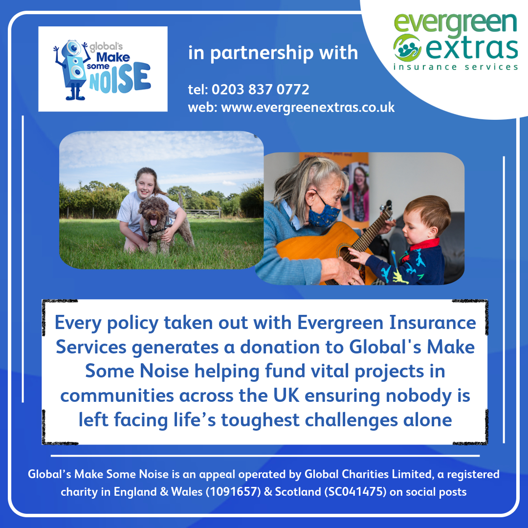 We’re thrilled to welcome <a href="/makenoise/">Global's Make Some Noise</a> to Evergreen Extras! 🌟
Request a quote today and we’ll donate up to 25% of our commission with every policy taken out to support their amazing work. 💚
#MakeSomeNoise #EvergreenExtras #InsuranceWithImpact