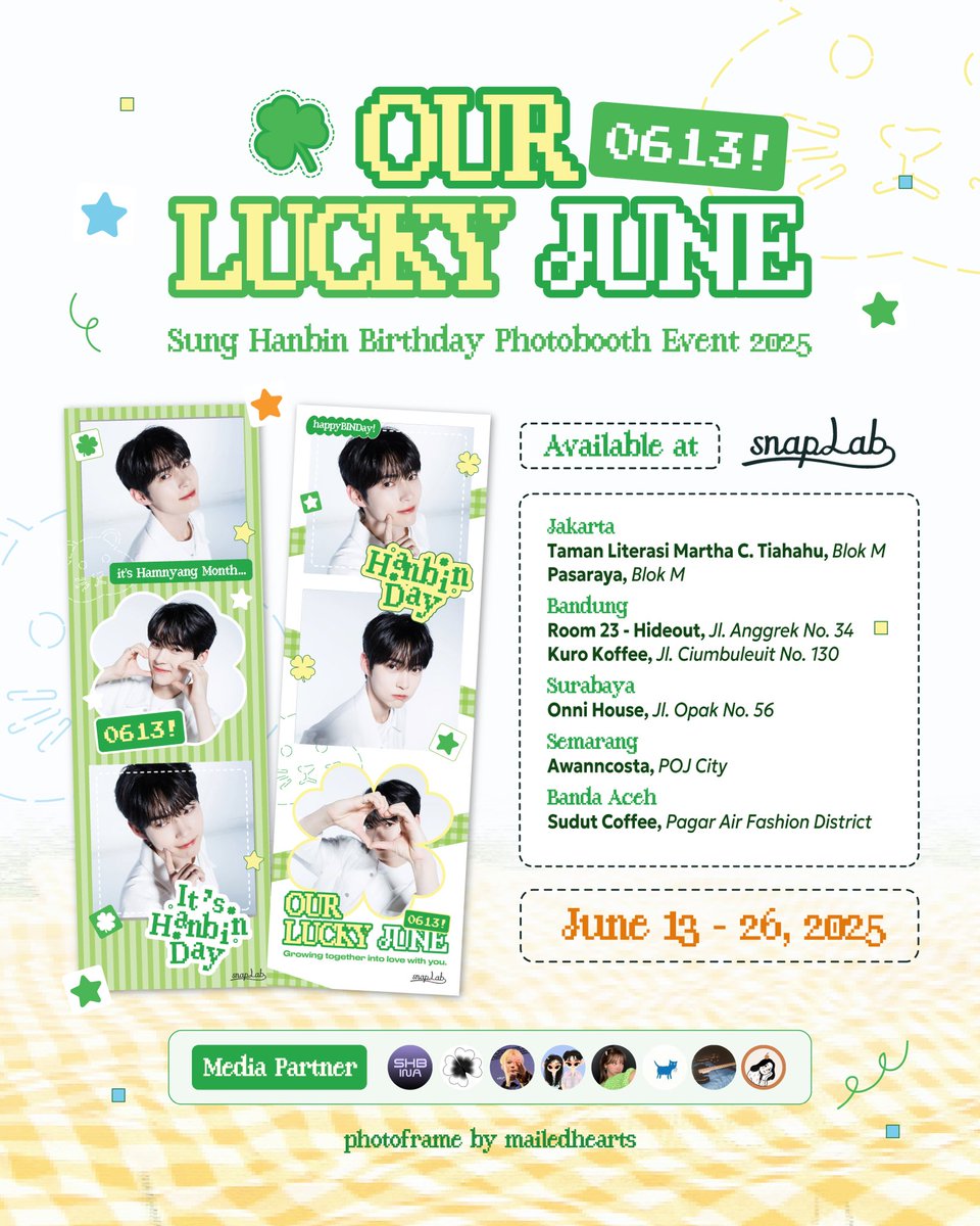 mailedhearts's tweet image. 𓇢𓆸 Our Lucky June! 🍀
A photobooth event for ZEROBASEONE Sung Hanbin’s birthday by mailedhearts

⏱︎ June 13-26th, 2024
Available @ all Snaplab branch ★

Capture your moments and don’t forget to use #OurLuckyJune ♡ 

#SUNGHANBIN #성한빈 #ZEROBASEONE