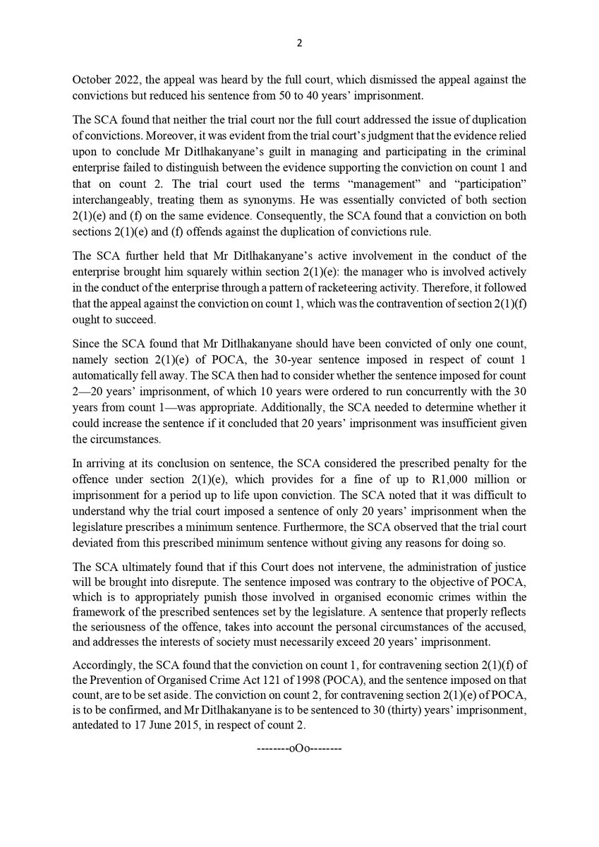 Ditlhakanyane v The State (775/2023) [2025] ZASCA 90 (12 June 2025)
Today, the Supreme Court of Appeal (SCA) handed down judgment in which it partially upheld the appellant’s appeal. The order of the full court was set aside and substituted as follows: The conviction on count 1