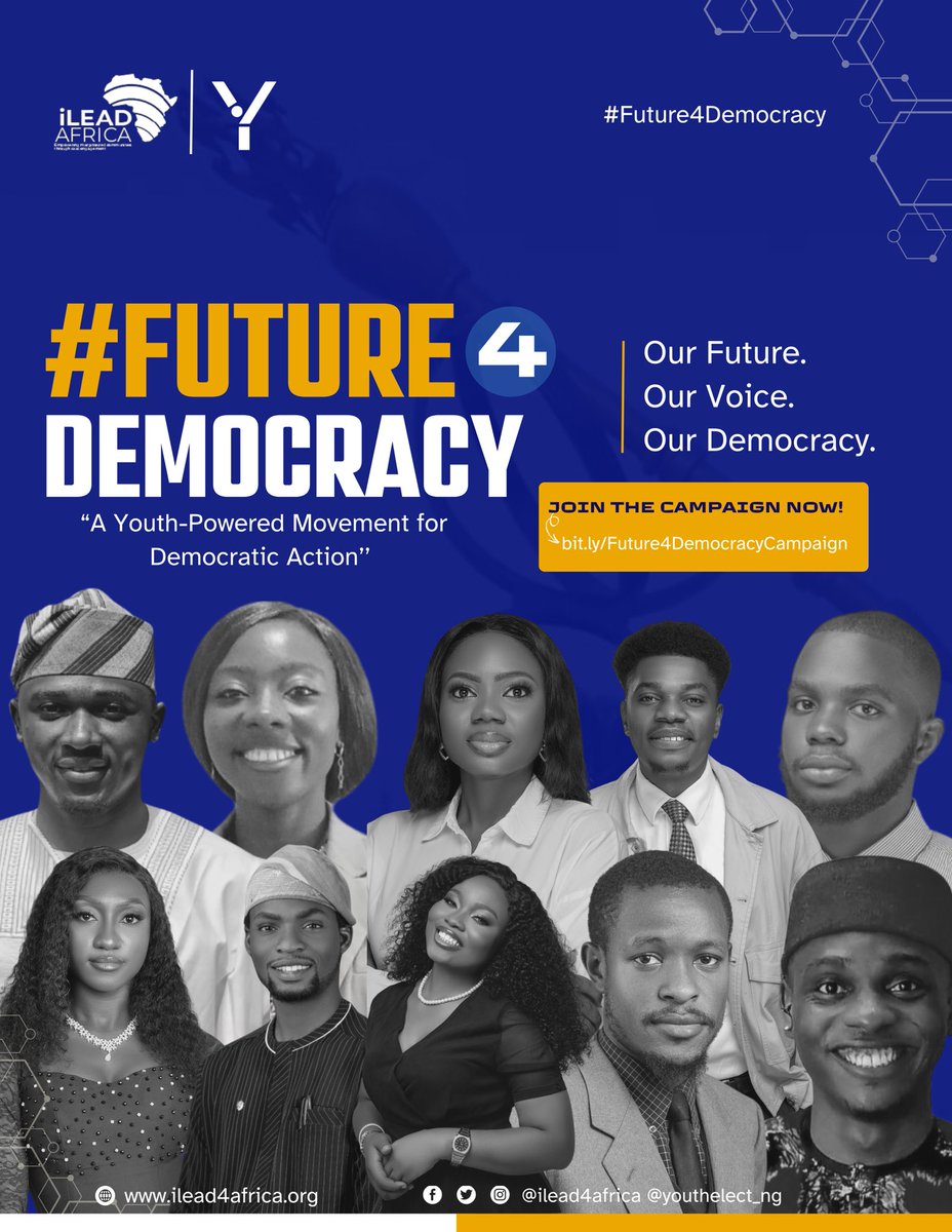 youthelect_ng's tweet photo. 🇳🇬 On #NigeriaDemocracyDay, we launch #Future4Democracy — a bold youth-led movement to ignite civic action, promote accountability, &amp; reimagine democracy in Africa. 10 Ambassadors will lead change. Join us now! 👉 https://t.co/oFOq6to5Tt

#iLEADAfrica #YouthElectNG #F4DAmbassador https://t.co/LqI8lJER0m