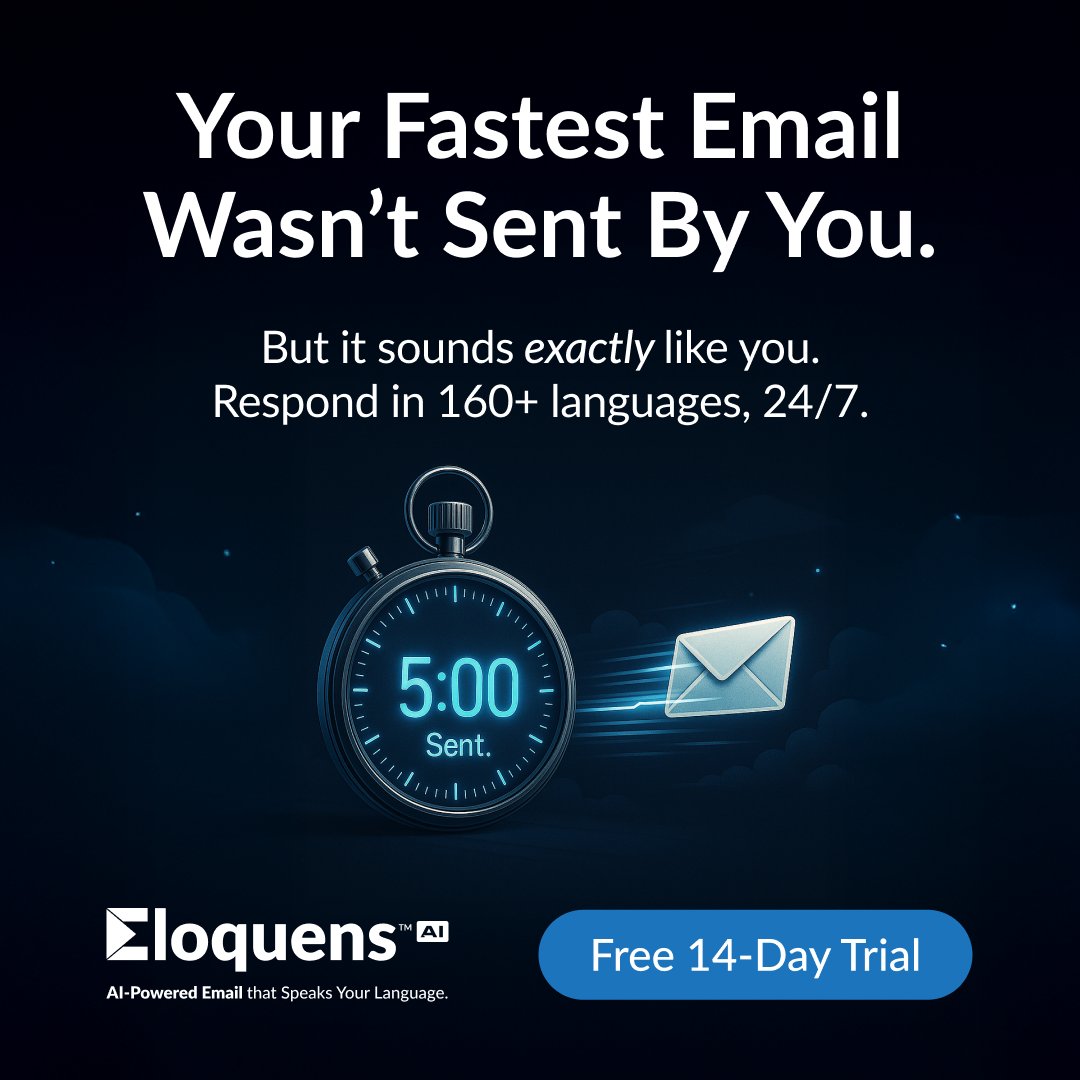 While your competitors send 'we'll get back to you in 24-48 hours,' Eloquens AI is booking meetings and closing deals in under 5 minutes. 
Speed wins sales. 
#CompetitiveAdvantage