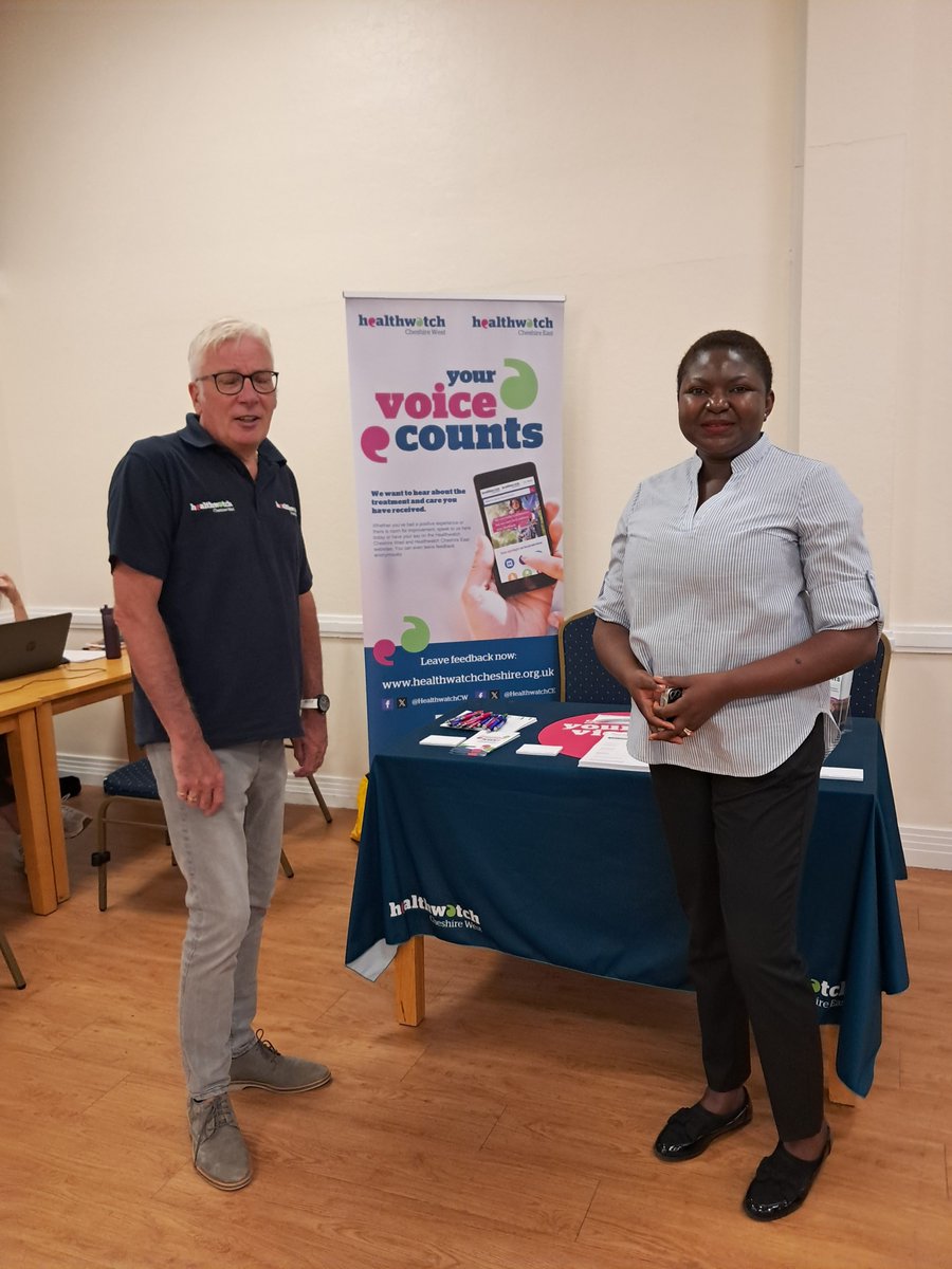Healthwatch Cheshire East are at the Nantwich Care Community Hub Event at the Civic Hall in Nantwich collecting feedback on health and care services and signposting residents to services.