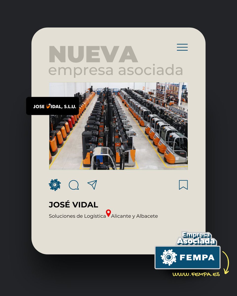 FEMPA (@fempalicante) on Twitter photo ⭐ <a href="/josevidalsl/">JOSE VIDAL,SLU</a> Nuevo #ASOCIADO de #FEMPA.
ℹ️ Descubre las ventajas de nuestras #EmpresasAsociadas en nuestra web! fempa.es/servicios/serv…
#AsociadosFEMPA #FEMPAContigo #SectorMetalAlicante ⭐ <a href="/josevidalsl/">JOSE VIDAL,SLU</a> Nuevo #ASOCIADO de #FEMPA.
ℹ️ Descubre las ventajas de nuestras #EmpresasAsociadas en nuestra web! fempa.es/servicios/serv…
#AsociadosFEMPA #FEMPAContigo #SectorMetalAlicante