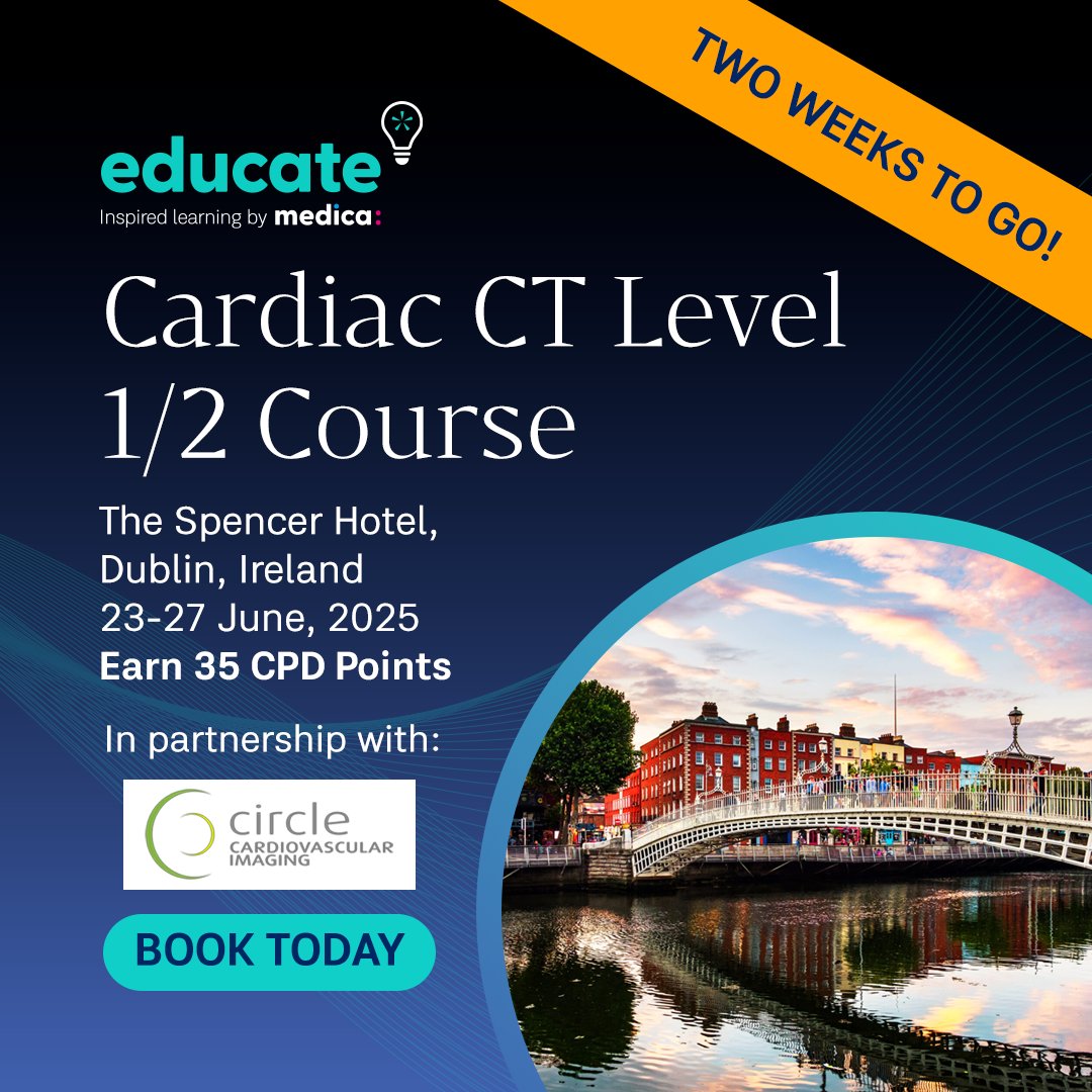 📢 Only two weeks to go!

Join us in Dublin! This a five-day hands-on training experience is led by BSCI Level 3 accredited experts, featuring 150+ CTCA cases.

👉 Secure your place: educatebymedica.com/events/cardiac…

#CardiacCT #EducateByMedica #Dublin