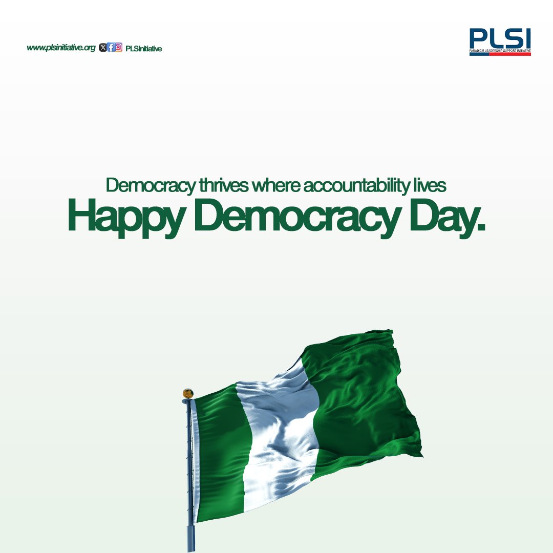 A stronger #democracy demands transparency in governance, inclusion in policymaking, and accountability from leaders.✨

PLSI continues to stand for and uphold these values.

Happy Democracy Day, #Nigerians!

#June12 #DemocracyDay #AccountabilityMatters