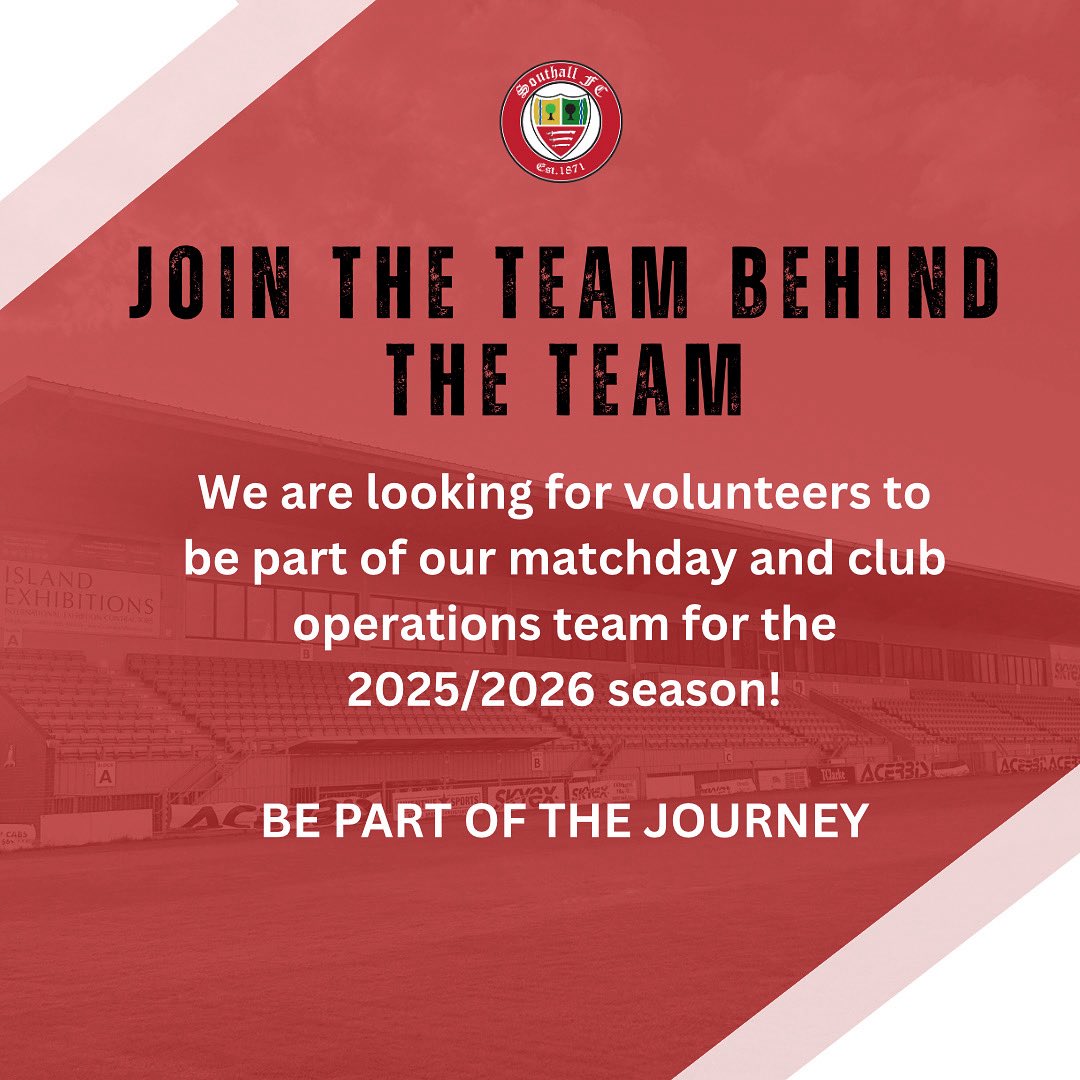 Join the Team Behind the Team 🔴⚪️

We’re looking for passionate volunteers to be part of our matchday and club operations team for the 2025/26 season. 

Whether you’re interested in stewarding, media, admin support, or just want to contribute to something special in the