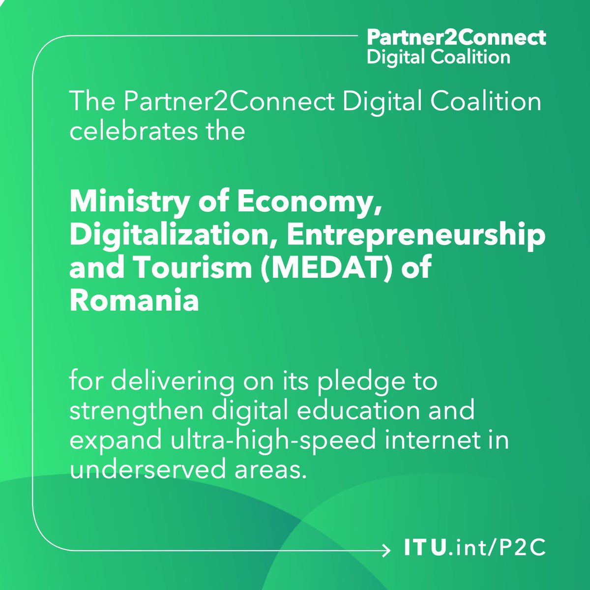 #Partner2Connect pledge update:
MEDAT Romania is equipping 5,800+ schools with digital devices and expanding high-speed internet to 945 underserved localities, fostering an inclusive digital future itu.int/partner2connec…