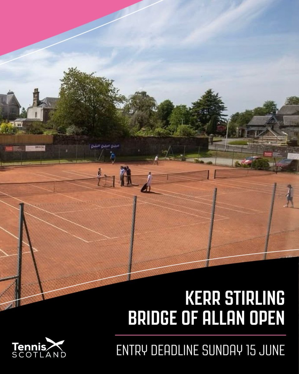 📣 Entries close Sunday 15 June for the next TS Open Tour &amp; TS Junior Tour event - Kerr Stirling Bridge of Allan Open 🎾

📍 Bridge of Allan Sports Club 
🗓️ 29 June - 5 July

Enter here ➡️ competitions.lta.org.uk/tournament/586…