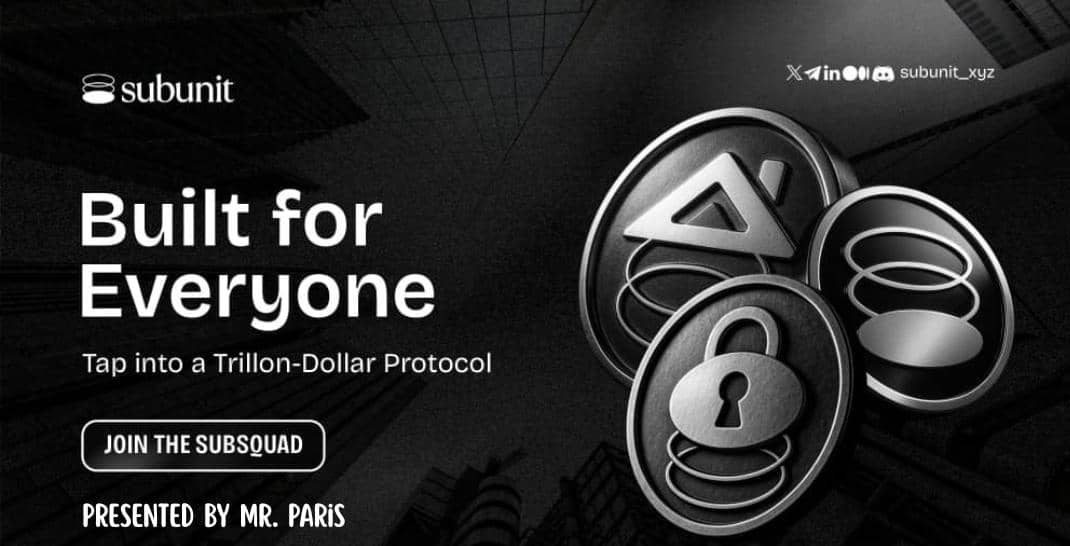 Mrparis01's tweet image. 🚨 Big news fam... I’m officially joining the @subunit_xyz protocol journey!!!

Excited to dive deep into the future of modular liquidity, community-driven finance, and everything Subunit has to offer?... A thread 👇🧵
#Subunit  #SubsquadOGs #SubunitSubvault