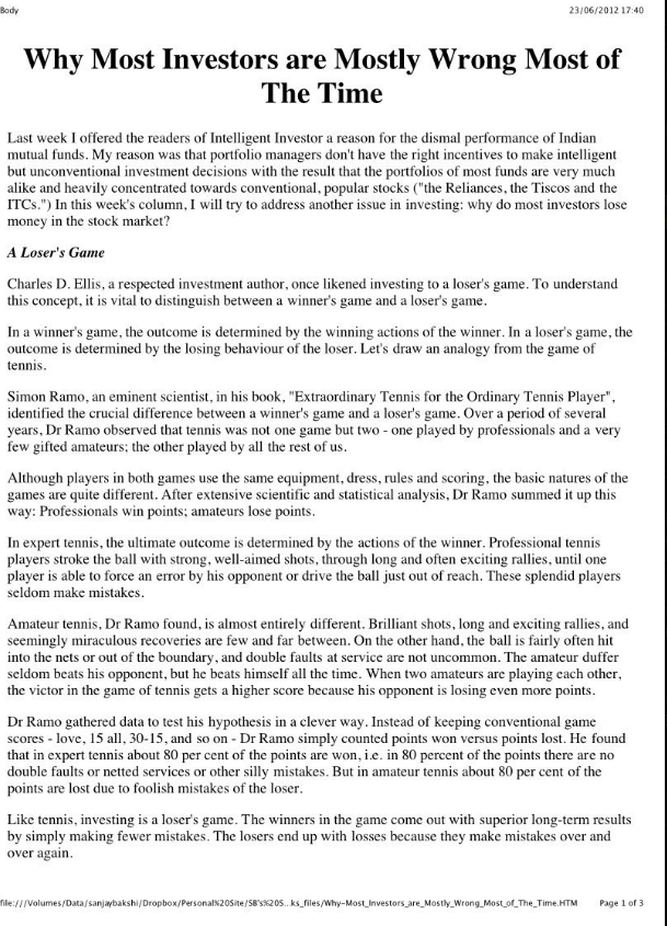 EquityValueIn's tweet photo. Must read perspective , investing is a Losers game https://t.co/G9yhOxbF5W