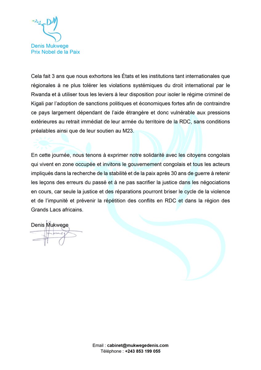 DenisMukwege's tweet image. 3 ans d’occupation de Bunagana – 13 juin 2025
Cela fait 3 ans jour pour jour que la cité frontalière commerciale stratégique de Bunagana dans le Territoire de Rutshuru au Nord Kivu est contrôlée par les rebelles du M23 soutenus par le régime de Kigali, acculant la population…