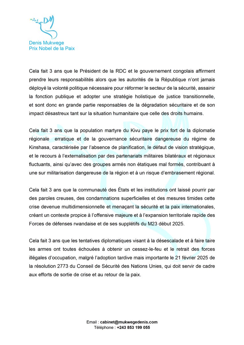 DenisMukwege's tweet image. 3 ans d’occupation de Bunagana – 13 juin 2025
Cela fait 3 ans jour pour jour que la cité frontalière commerciale stratégique de Bunagana dans le Territoire de Rutshuru au Nord Kivu est contrôlée par les rebelles du M23 soutenus par le régime de Kigali, acculant la population…