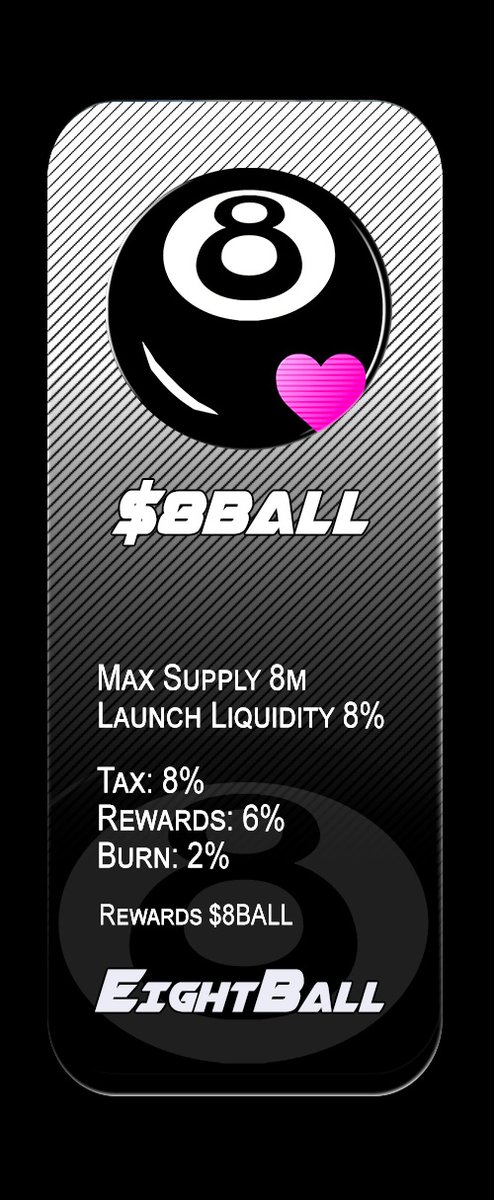 We have launched our next token in the Ecosystem.
Eight Ball $8BALL has launched. 
High rewards with burn.

CA:   0xAE640295A71a5Ab555E14FAa48d8Ee2756b17213

$PCP $MEME $CRUNCH $OCD #8BALL