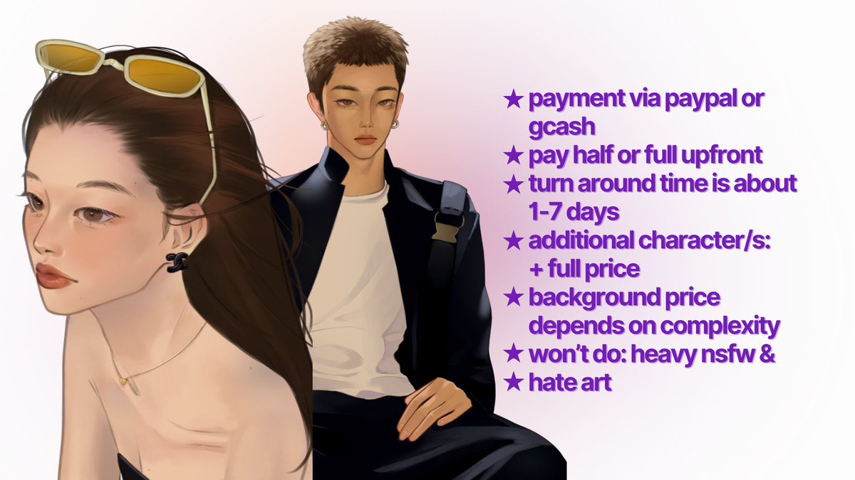 commissions open!

semi-realism, anime, chibi, &amp; emotes available! unlimited slots until i explode 🩷

likes &amp; rt’s greatly appreciated <3

[ #arttwt #artmoots #commissionsheet #comissionsopen ]