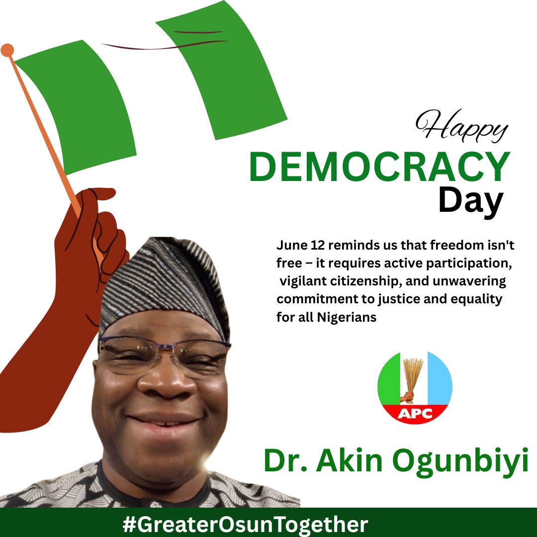 Dr_AkinOgunbiyi's tweet image. I celebrate the resilience of the Nigerian and commend His excellency @officialABAT for rekindle the hope of the masses through his renew hope policy.
#DemocracyDay 
#GreaterOsunTogether