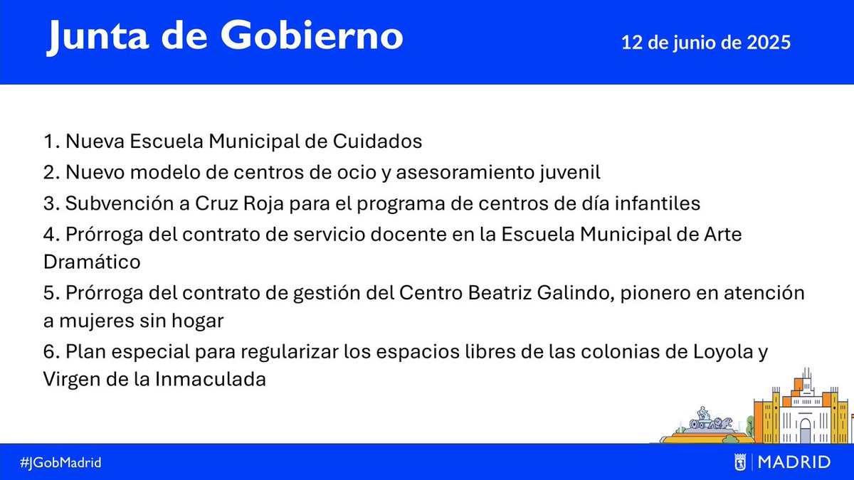 📣 Estos son los principales acuerdos aprobados hoy en la Junta de Gobierno del 12 de junio de 2025. #JGobMadrid