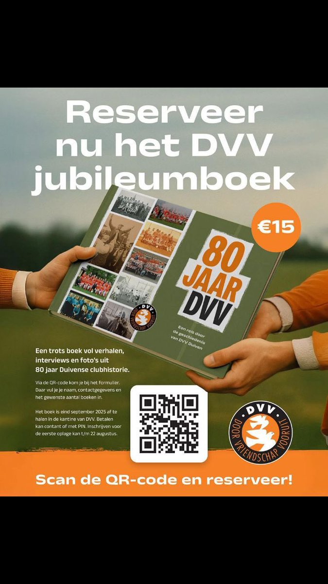 DVV_Duiven's tweet photo. 🎉 80 jaar DVV: een uniek jubileumboek! 📚
🔹 Meer dan 140 pagina’s vol foto’s en verhalen van iconische DVV’ers
📅 Reserveer vóór 12 augustus jouw exemplaar/exemplaren voor €15 via https://t.co/Ch7Rvi8eWX
📦 Het boek ligt eind september klaar! https://t.co/yrTs6LBH1C