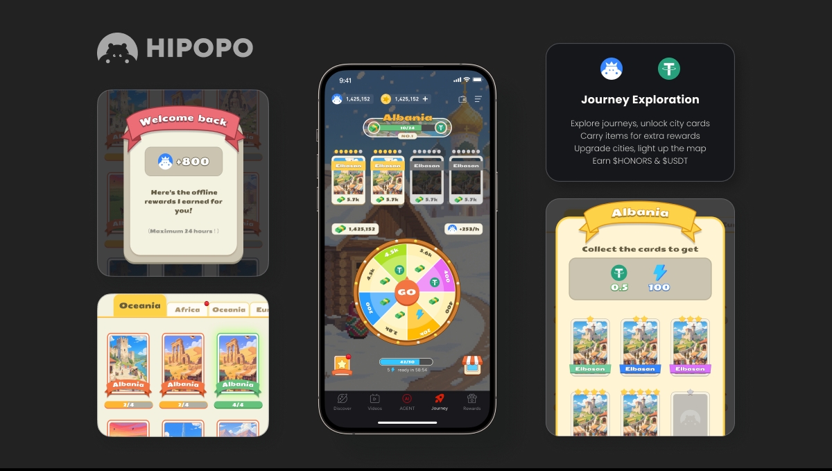 HipopoFun's tweet photo. 🧭 A new journey is calling you - it's time to explore!
Earn money while traveling the world in #Hipopo
Four simple steps
🎡 Spin the wheel to unlock city cards
🗺️ Complete collections to light up the map
💼 Bring items to get extra rewards
💰 Upgrade cities to earn $HONORS and $USDT
Build your #Web3 social network at the same time.
Start your journey now 👉 https://t.co/NuACuNwNwl
