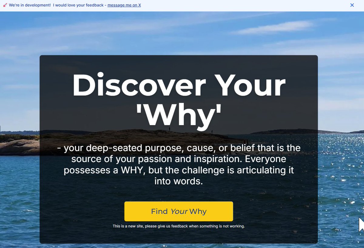 FindMyWhy_'s tweet image. The Hero section of my landing page. Feedback? Would you click? 
#BuildInPublic #Purpose #FindYourWhy