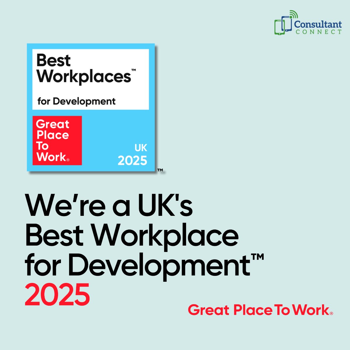 We're thrilled to announce that Consultant Connect is ranked among the UK's Best Workplaces for Development™ 2025 by Great Place to Work®! 🎉 This follows our Certified Great Place to Work recognition earlier this year.

Read more about our achievements: bit.ly/43mUbUK