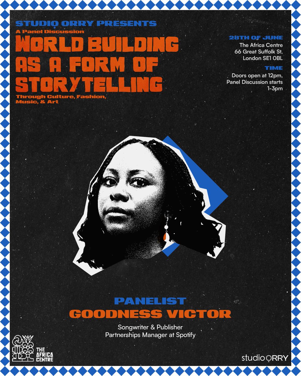 MEET THE PANELIST

Join Goodness Victor at the insightful panel discussion.

🔗 Join the waitlist now -  eventbrite.co.uk/e/world-buildi…

🎤 World-Building as a Mode of Storytelling: Through Culture, Fashion, Music &amp; Art
📍 June 28 | 12–3PM | <a href="/TheAfricaCentre/">The Africa Centre</a>