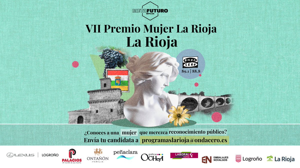🎙️Abrimos el micrófono para reconocer a mujeres que marcan la diferencia en nuestra comunidad
💬¿Conoces a alguien que merece este reconocimiento? 
📩 Envíanos tu propuesta a: programaslarioja@ondacero.es
📝 Cuéntanos quién es y por qué debe ser nuestro VII Premio Mujer La Rioja