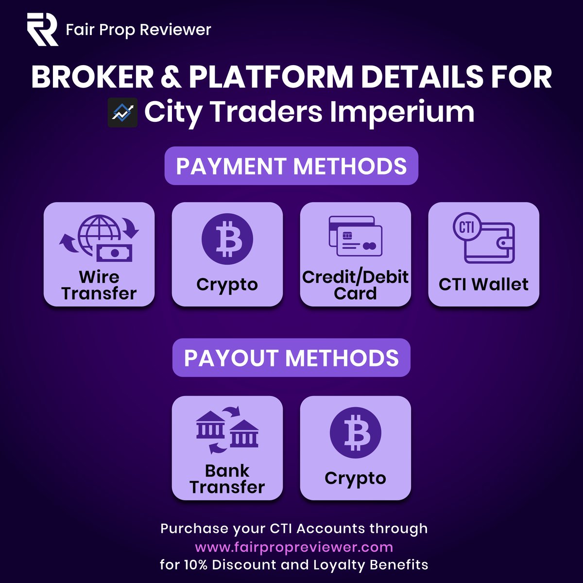 Fair Prop Reviewer (@fairpropreview) on Twitter photo Payment & Payout Methods for <a href="/CTI_Funding/">City Traders Imperium</a>
Purchase your CTI Accounts through fairpropreviewer.com
#CTI #TradingMadeEasy #FastPayouts #FairPropReviewer Payment & Payout Methods for <a href="/CTI_Funding/">City Traders Imperium</a>
Purchase your CTI Accounts through fairpropreviewer.com
#CTI #TradingMadeEasy #FastPayouts #FairPropReviewer