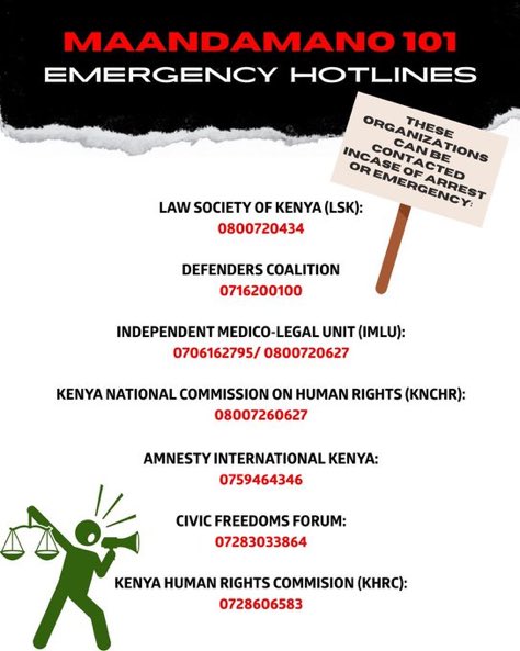 eDailynation's tweet image. Call these numbers in case of arrest 

Karura Bookten masengeli DCI boss #MaandamanoThursday the standard