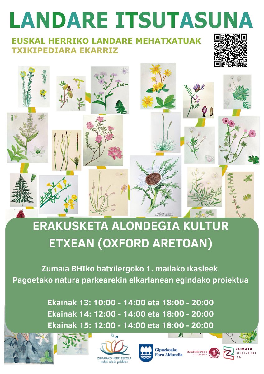Asteburu honetan, ekainak 13-15, "Landare itsutasuna" proiektuaren erakusketa egingo dugu Zumaiako Oxford aretoan.
Batxi 1eko ikasleek egindako ilustrazioak eta <a href="/Txikipedia/">Txikipedia</a>|ko artikuluak egongo dira ikusgai.
🌻🌱🪻🌿🍀🌷
#zumaia
#landareitsutasuna