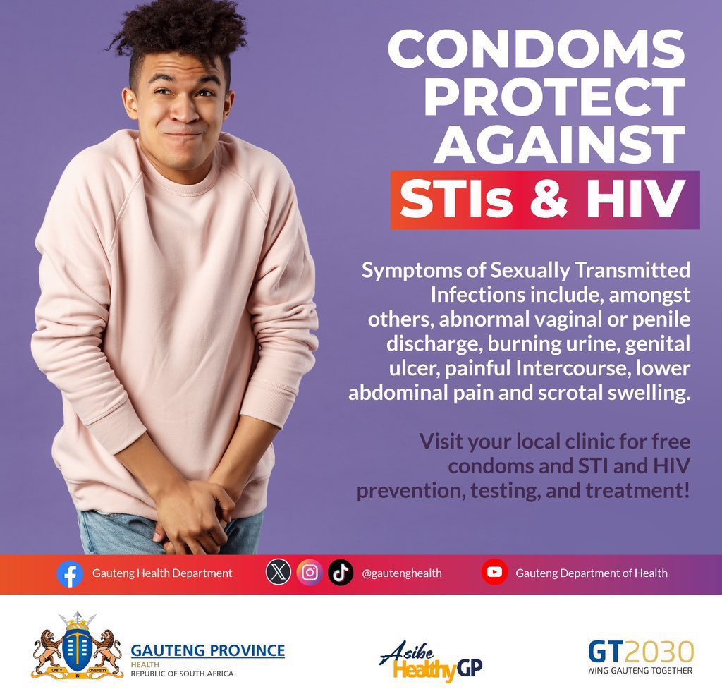 A large proportion of people with STIs may not have any signs or symptoms, and some may not be aware that they are infected. Therefore, using a condom is more effective for protection and prevention of STI and HIV infection. #SaferSex #AsibeHealthyGP #STIs #CMJAH