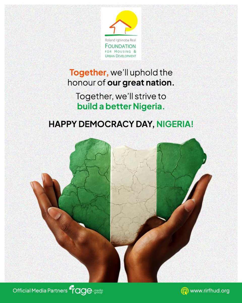 Democracy is more than a system, it’s a shared commitment to progress. 

The journey may not be perfect, but the dream of a greater Nigeria is worth striving for, together.

Happy Democracy Day.
 
#HappyDemocracyDay 
#RIRFHUD