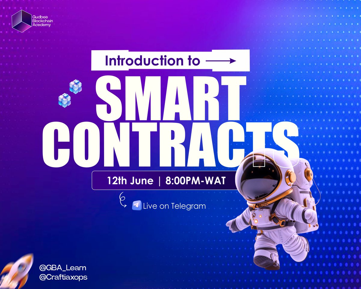 Join us today, 12th June at 8PM WAT on Telegram Live as we break down the basics of Smart Contracts, what they are, and how they power the blockchain industry! 

Whether you're new to blockchain or looking to sharpen your knowledge, this session is for you.

📍Set a reminder

🔗