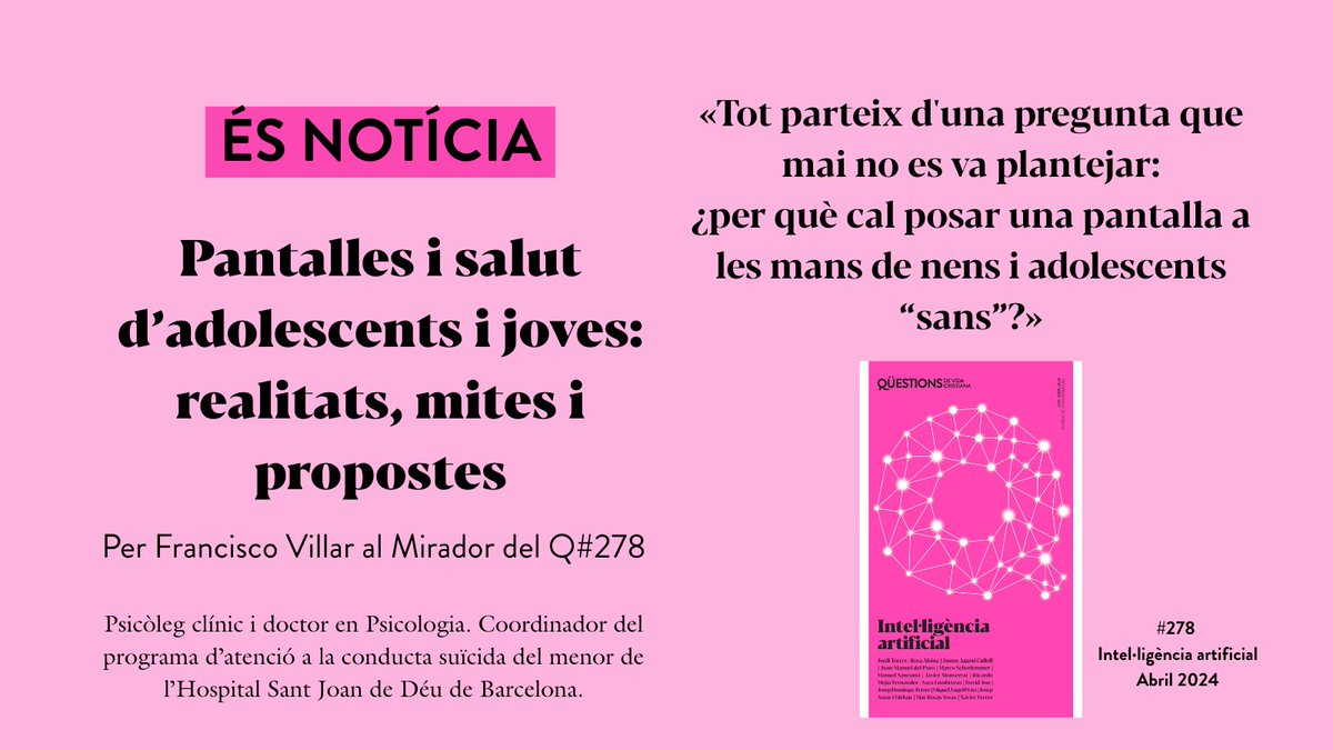 Prohibir els mòbils a les escoles?📵 

✍️Francisco Villar escrivia al Mirador del Q#278 sobre l’ús de mòbils a l’aula i els seus efectes.

Ara que torna a ser notícia, et convidem a recuperar-lo. Llegiu-lo, comenteu-lo, debatem-ho.👇👇👇

📄fundaciojoanmaragall.org/wp-content/upl…
