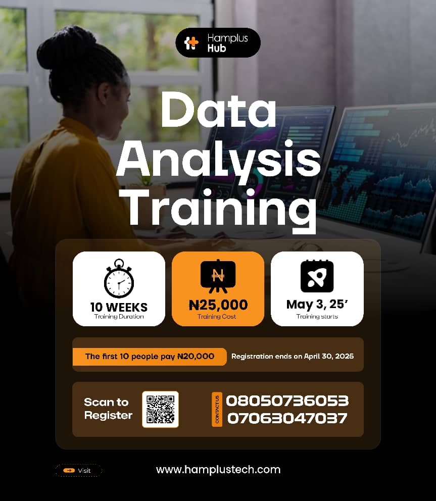 Registration for the new batch has started. Training begins June 30th

<a href="/HamplusHub/">Hamplus Technologies (Hamplus Hub)</a> <a href="/oghoepha87350/">Oghoepha Precious</a> <a href="/abraka_delsu/">Delta State University, Abraka</a> <a href="/DelsuEye/">DelsuEye 👁️</a> <a href="/DSGovernment/">Delta State Government</a> <a href="/datainetwork/">Datai Network</a> <a href="/data/">data</a> <a href="/ProfSarahAgbor/">H.E. Prof. Sarah Anyang Agbor</a> <a href="/trybeofdsust/">Trybe of Dsust</a> <a href="/DelsuthOghara/">Delsuth Oghara</a> <a href="/isnhubs/">Innovation Support Network (ISN) Hubs</a> <a href="/AfriLabs/">AfriLabs</a> <a href="/OptaAnalyst/">Opta Analyst</a> <a href="/NITDANigeria/">NITDA Nigeria</a> <a href="/ONDINigeria/">Office for Nigerian Digital Innovation (ONDI)</a> <a href="/FMINONigeria/">Fed Min of Info & Nat’l Orien</a> <a href="/code/">Visual Studio Code</a>
