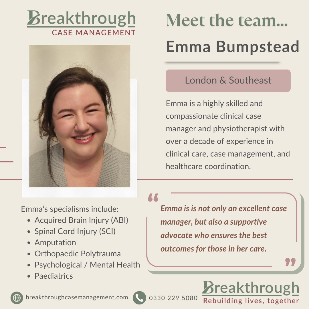 📢 Meet Breakthrough Case Manager, Emma Bumpstead...
Based in the Southeast, Emma is now accepting new clients...

If you’re looking for a knowledgeable, compassionate case manager who puts your clients' well-being first, Emma is here to help.

#MeetTheTeam #CaseManagement
