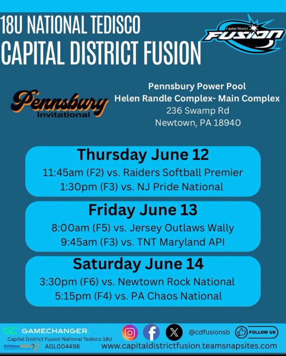 I’m so excited for the Pennsbury Power Pool this weekend! Can’t wait to get back on the diamond! Our schedule is below.
<a href="/CDFusionSB/">Capital District Fusion Softball</a>