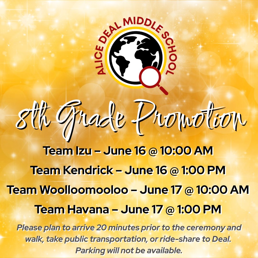 We're excited to celebrate our 8th graders during next week's promotion ceremonies! Please plan to arrive 20 minutes prior to the ceremony and note that parking will not be available. #admsherewegrow
