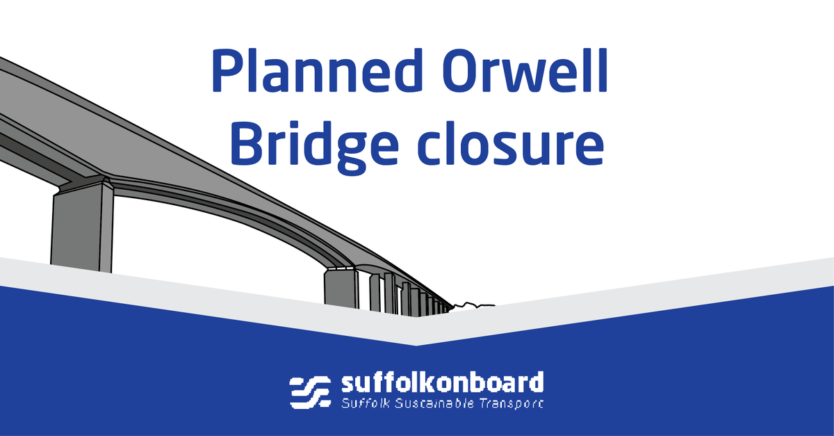 🚧 Orwell Bridge Closure Alert 🚧

Planned maintenance starts Mon 16 June until Aug 2025:
🔹 Overnight lane closures (8pm-6am) from 16 June
🔹 Full overnight closures (8pm-6am) from 20-26 June
🔹 Contraflow from 26 June

Plan ahead!

For more 👉 shorturl.at/vLxmt