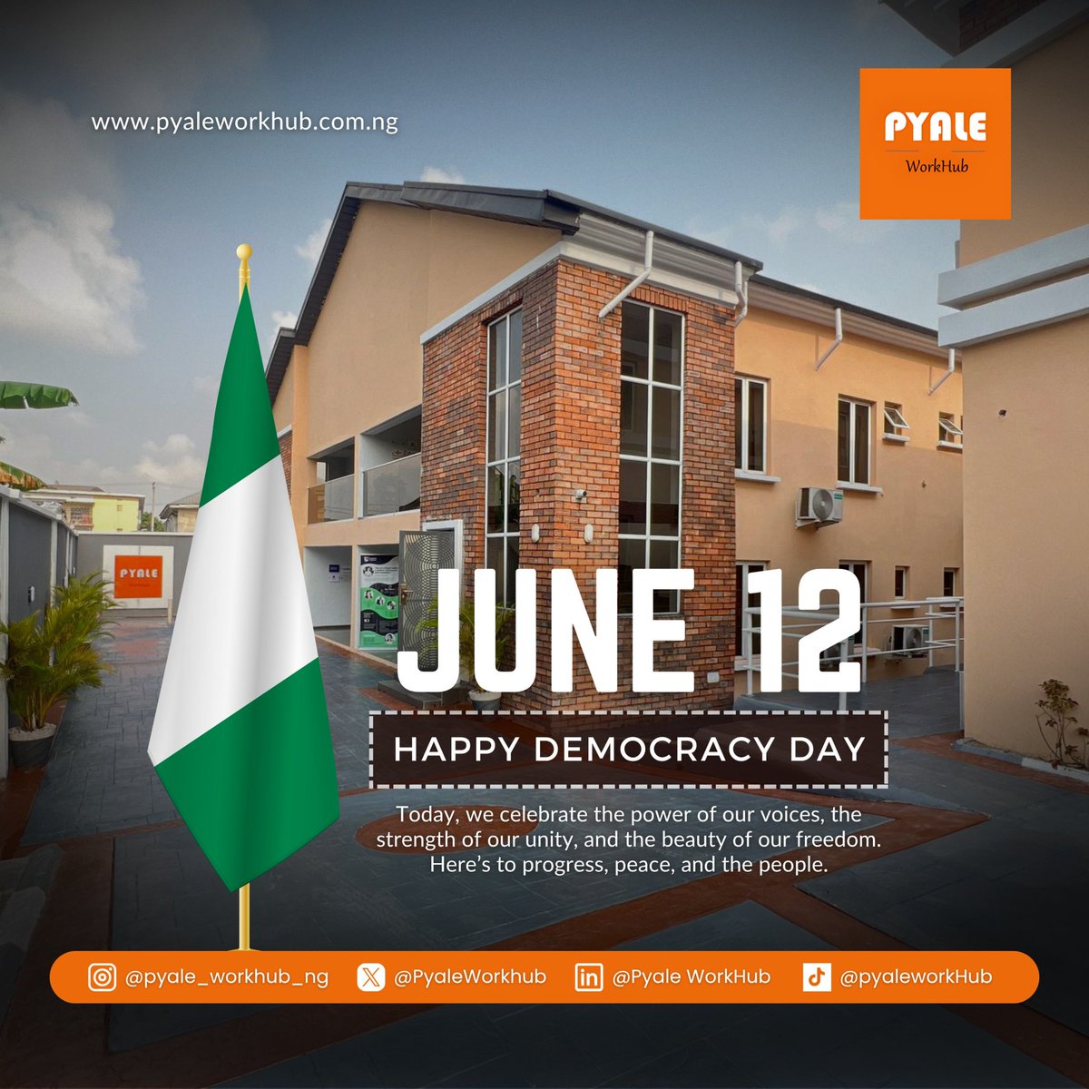Celebrating the strength of our democracy and the hope it brings. Happy democracy day! 🇳🇬

#PyaleProperties #PyaleWorkhub #Nigeria #DemocracyDay #DemocracyDay2025 #PortHarcourt #ServicedWorkSpaces