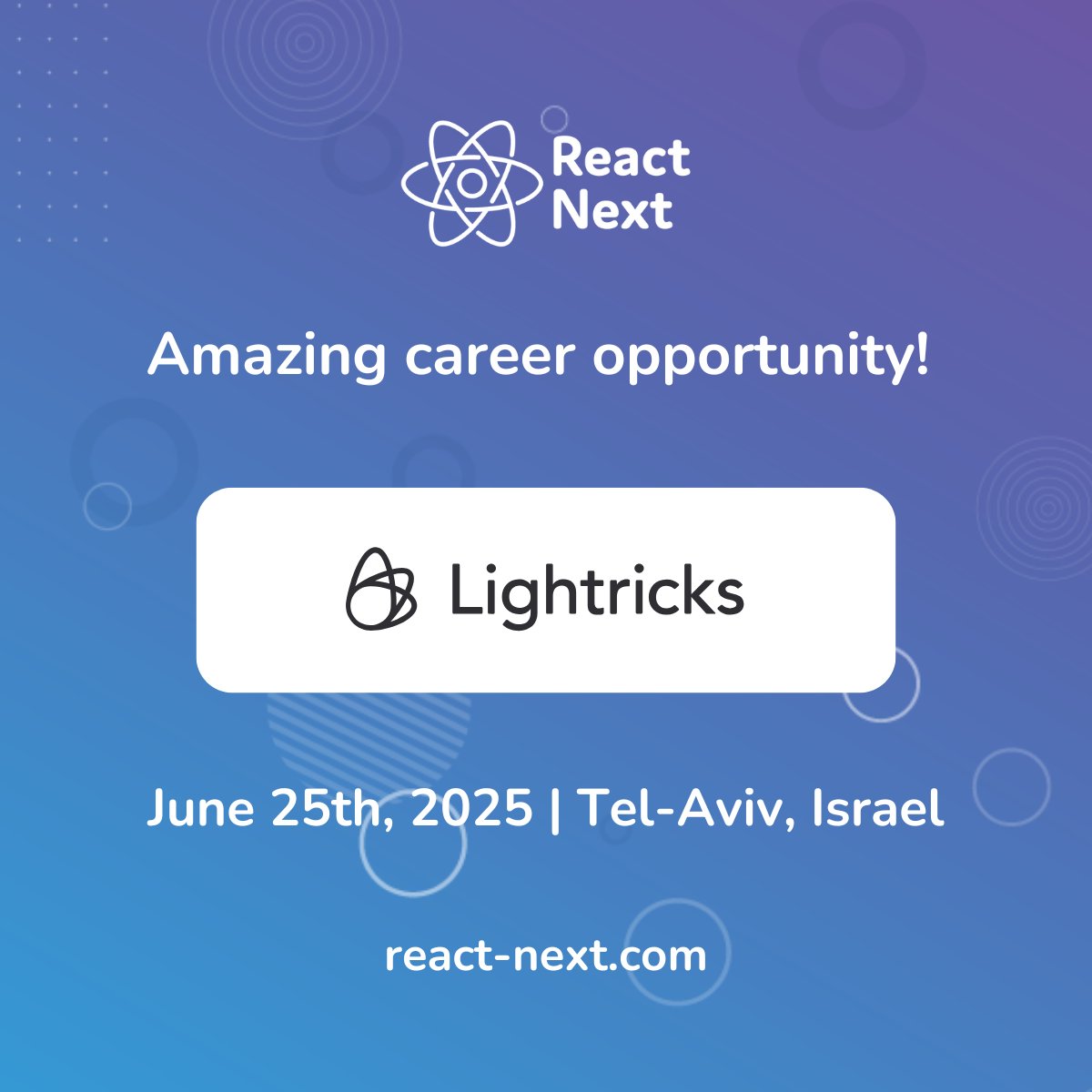 ReactNext's tweet image. Looking for your next challenge as a Senior Frontend / Full Stack Developer - LTX Studio?
Check out this amazing career opportunity by @Lightricks!
careers.lightricks.com/position?gh_ji…
See more jobs at react-next.com/jobs 💫