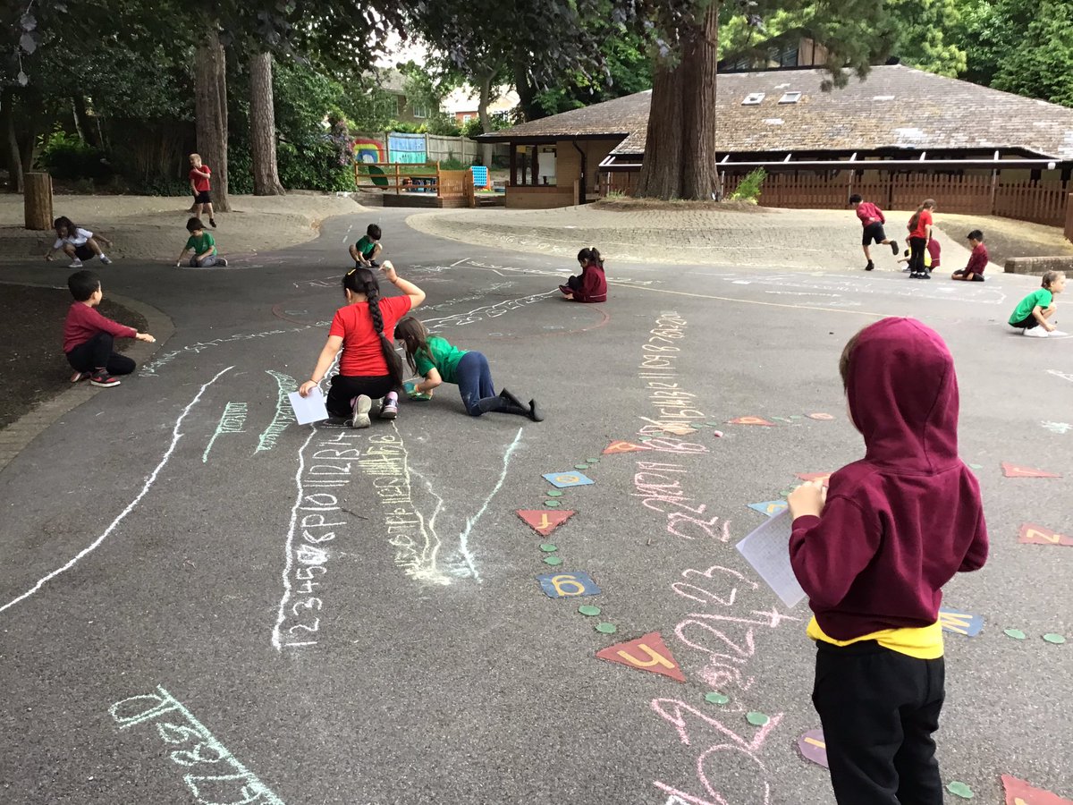 This morning  Year1@JeffersClass have shown their understanding of number lines and numbers to 100 by drawing number lines all over the playground. They even took their own photos #WeLoveSouthCamberley