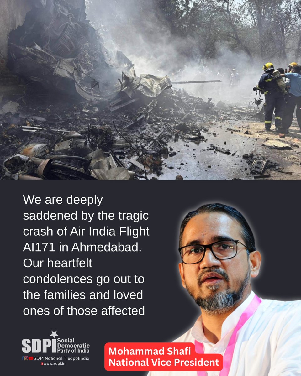 We are deeply saddened by the tragic crash of Air India Flight AI171 in Ahmedabad. Our heartfelt condolences go out to the families and loved ones of those affected
#FlightAI171 #FlightAccident