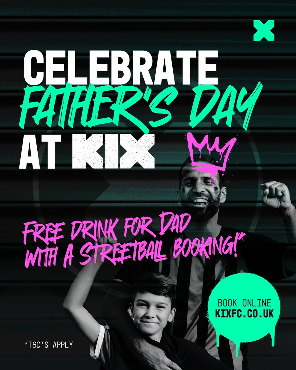 ⚽️ This Father’s Day, surprise dad with Streetball session and we'll treat him to a free standard-sized beverage*. ⚽️🥤

𝘽𝙊𝙊𝙆 𝙊𝙉𝙇𝙄𝙉𝙀 👉 kixfc.co.uk
*For exclusions or more details, please speak to a member of the team.