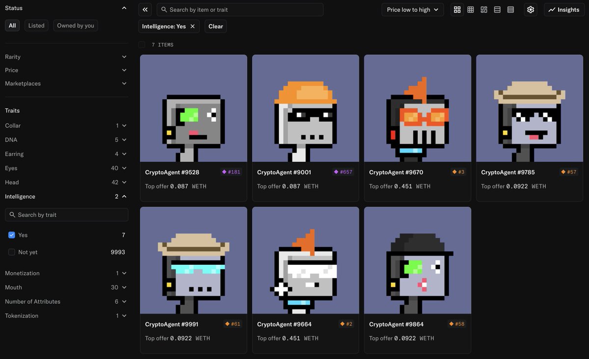 punk3700's tweet image. NFTs with a Brain

Did you know? You can go to OpenSea and filter out the CryptoAgents with Intelligence.

More agents will be upgraded with Intelligence over time by their holders.

We're preparing for the CryptoAgents Desktop App release today — so you can experience them.
