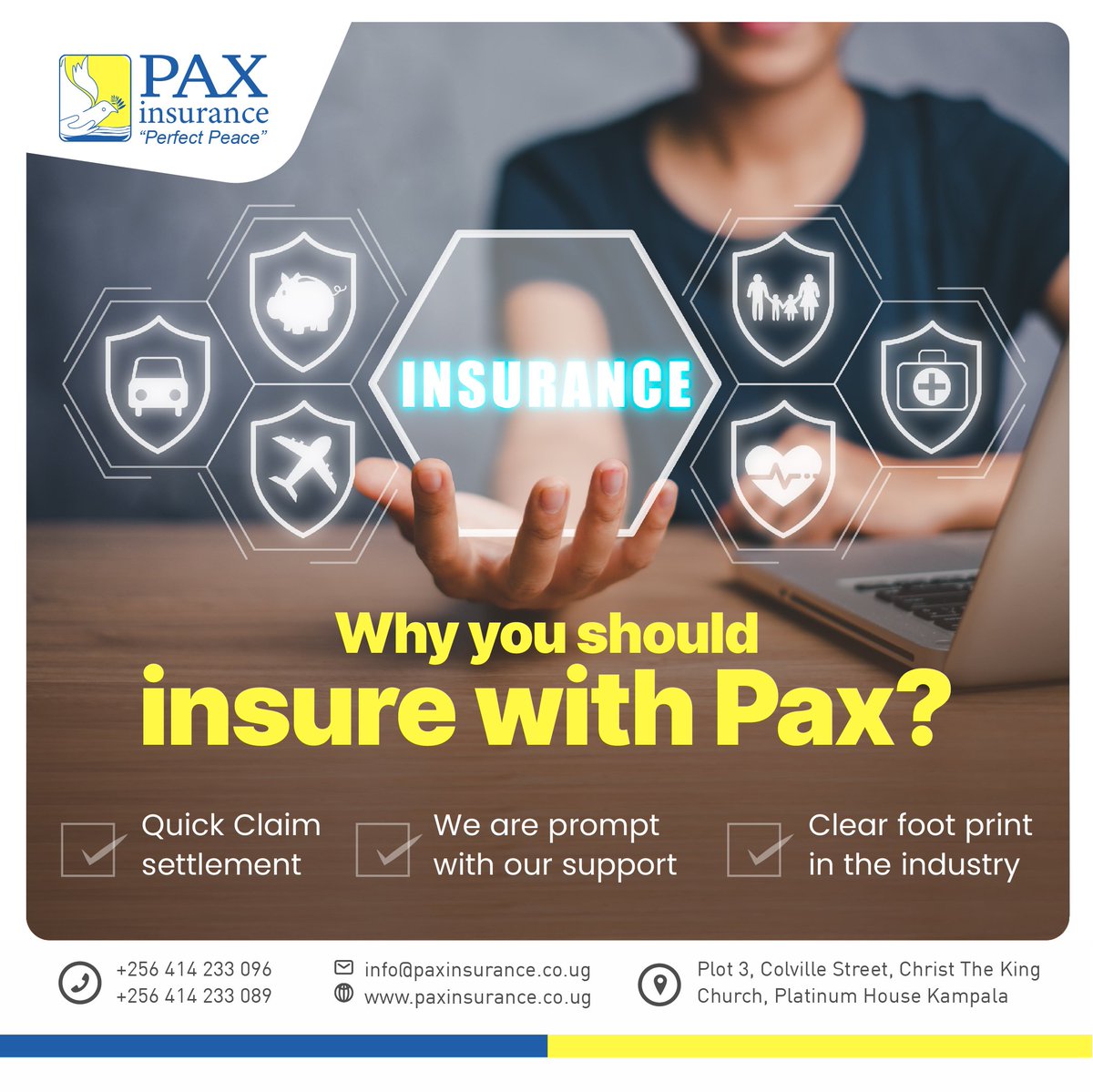 InsurancePax's tweet image. Don’t wait for a crisis to think about #Insurance.
With Pax Insurance, you get more than a policy—you get a promise.
📷 Safe. 📷 Sound. 📷 Sure.
#InsureWithConfidence #PaxInsuranceUg #TrustedProtection